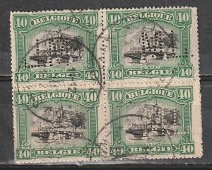 #117 Belgium Used perfin block of 4