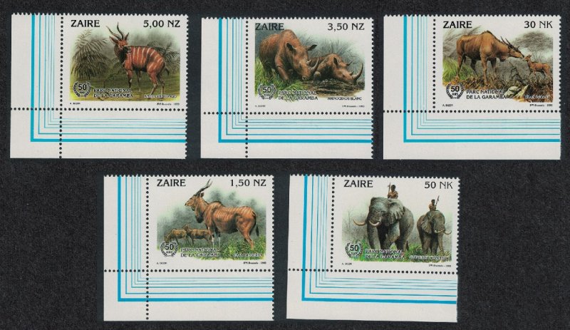 Zaire Elephant Rhino Kudu Wild Animals 5v Buzin Corners SG#1412-1416