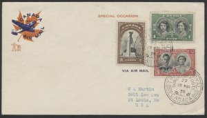 1939 #246-248  Royal Visit FDC Air Mail Special Occasion Cover Royal Train Orbs