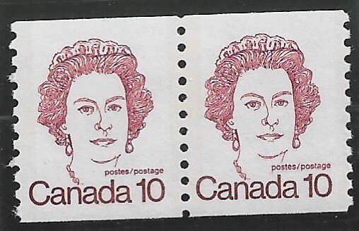 1976 Canada 605  10p Queen Elizabeth MNH coil pair