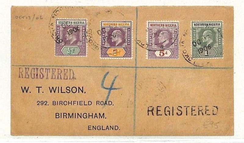 AB280 1906 Northern Nigeria GB Birmingham Registered Cover {samwells-covers}PTS