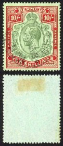 Bermuda SG92 10/- Script Green and Red on Pale Emerald Ex Ludington Cat 250 (be