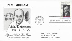 1965 FDC, #1275, 5c Adlai E. Stevenson, Corn Belt Philatelic Society