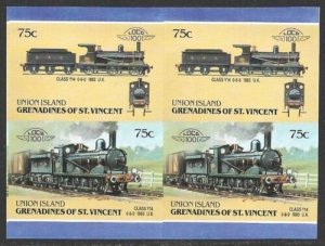 St. Vincent Grenadines - UNION ISLAND 75c Train #42 IMPERF Proof BLOCK VF-NH 