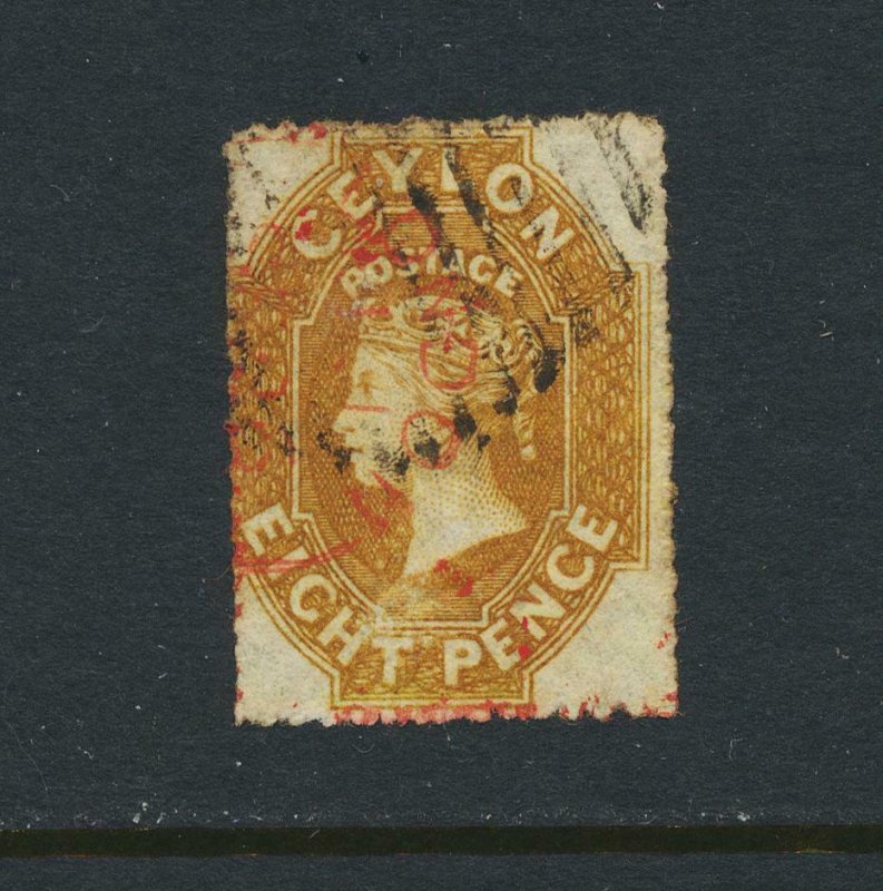 CEYLON 1861-4, 8d YELLOW BROWN, VF USED SG#32a CAT£425 (SEE BELOW)