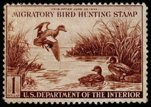 United States Hunting Permit Stamp Scott RW9 (1942) Used F, CV $45.00 C