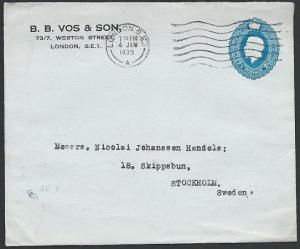 GB 1935 GV 2½d envelope PTPO used to Sweden................................40617