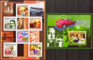 Comoro Islands 2009 Famous Inventors T. Edison J. Montgolfier Sheet + S/S MNH