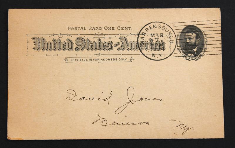 US Postal Card Sc# UX10 Used With Preprinted Reverse Warrensburgh N.Y. CDS.