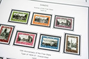 COLOR PRINTED DANZIG / GDANSK 1920-1939 STAMP ALBUM PAGES (45 illustrated pages)