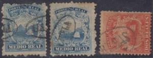 COSTA RICA 1863 COAT OF ARMS Sc 1a (2x) & 2 ALAJUELA & P.ARENAS CANCELS €60+ 