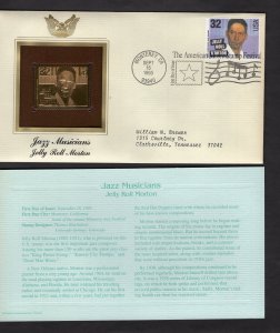 2986 Jelly Roll Morton, FDC PCS Gold Replica addressed