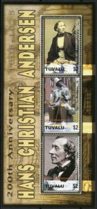 Tuvalu 2005 MNH Hans Christian Andersen 200th Birth Anniv 3v M/S Authors Statue