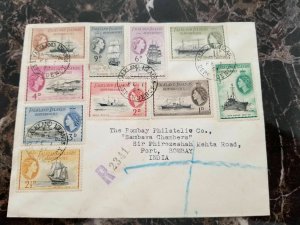 1951 Falkland Islands First Day Cover to India # IL19-28 FDC