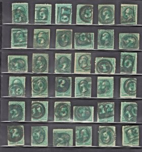 3 Cent Large Banknotes Used 36 Stamps w/ Negative Numeral Cancel  (JH 5/27) 