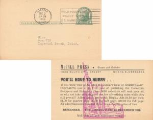 United States Nebraska Omaha 1946 machine  Postal Card  Reverse Black and Pin...