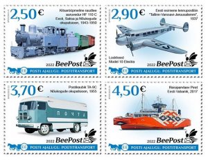 Estonia 2022 Postal History Transport train bus ship BeePost Set of 4 stamps MNH