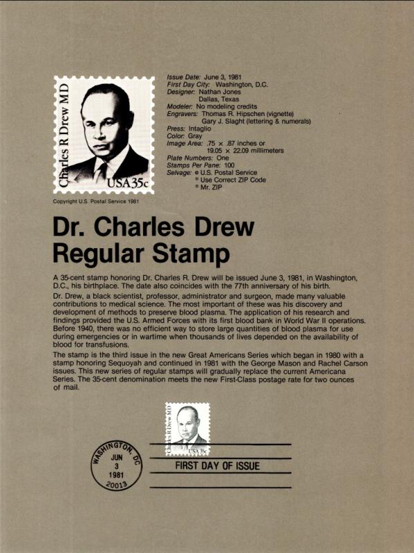 US SP524 Dr Charles Drew 1865 Souvenir Page FDC