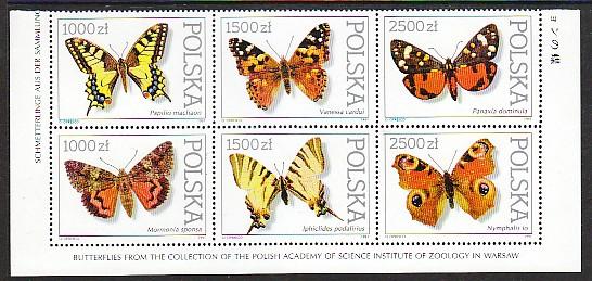 Poland Butterflies 3050-3055 Souvenir Sheet MNH VF 