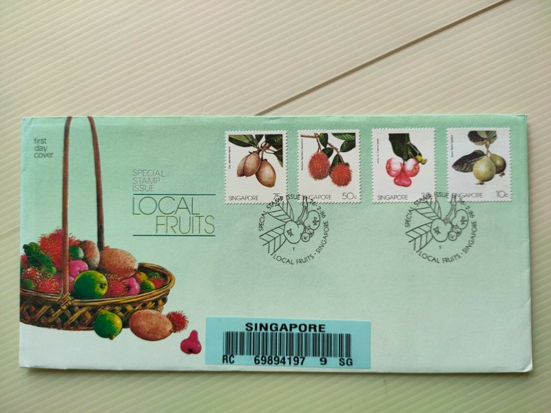 SINGAPORE 1986 UNADDRESSED REGISTERED FDC LOCAL FRUITS IN FINE USED..