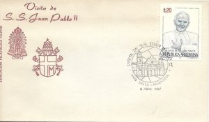 ARGENTINA 1987 VISIT OF POPE JOHN PAUL II COVER WITH SPECIAL CANCEL SALTA