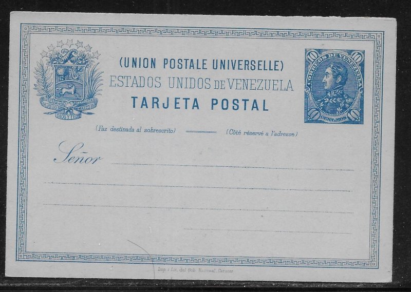 Venezuela Postal Stationery Post Card H&G 3 Unused