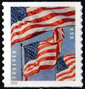 2022 58c Patriotic Waving Commemorative U.S. Flags, Coil Scott 5656 Mint F/VF NH