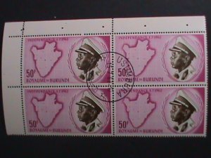 BURUNDI-1962 SC#33- KING MWAMI MWAMBUTSA IV CTO IMPRINT BLOCK-RARE  KEY STAMP