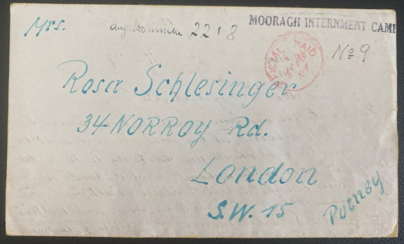 1940 Isle Of Man England Mooragh Interment POw Camp Letter Sheet Cover To London