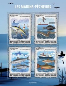 Central Africa - 2019 Fishing and Fish - 4 Stamp Sheet - CA190909a