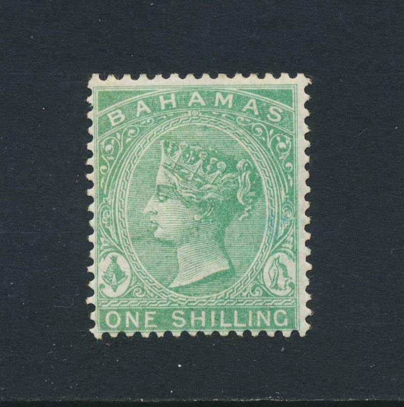 BAHAMAS 1882, 1sh GREEN WMK CA P14, VF MLH SG#44 Sc#22 CAT£50 $65 (SEE BELOW)