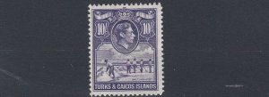 TURKS & CAICOS  1938 - 45  S G 205  10/-  BRIGHT VIOLET  MH