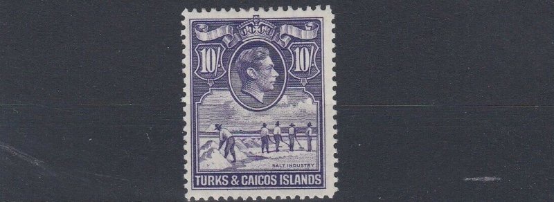 TURKS & CAICOS  1938 - 45  S G 205  10/-  BRIGHT VIOLET  MH