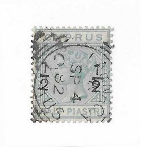 Cyprus Sc #16 1/2 pi overprints blue green used with Lanarca squared circle VF