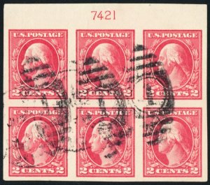 409, Used 2¢ XF Top Plate Block of Six Stamps ** Stuart Katz