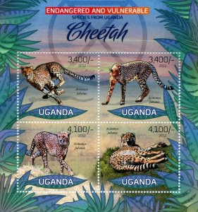 Uganda MNH S/S 2007 Cheetahs 2012 4 Stamps