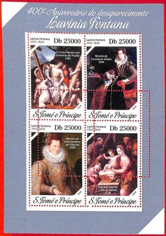 A3314- SAO TOME & PRINCIPE ERROR MISPERF Miniature s: 2014 Lavinia Fontana, Art