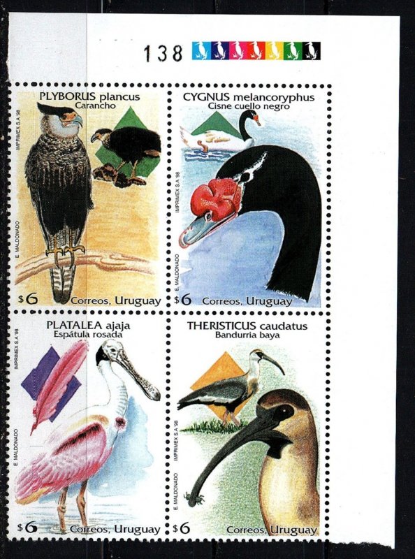 Uruguay stamp 1998 -  Birds Block of 4