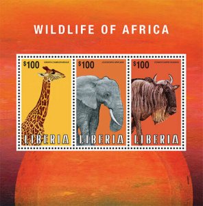 Liberia 2013 - WILDLIFE OF AFRICA Animals - Sheet of 3 Stamps Scott #2852 - MNH