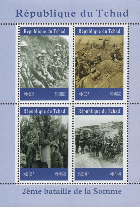 Chad 2019 Battle of Somme First World War 4v Mint Souvenir Sheet S/S. (#118)