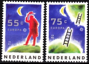 NETHERLANDS / NEDERLAND 1991 EUROPA: Space. Man /Moon, Ladder. Complete set, MNH