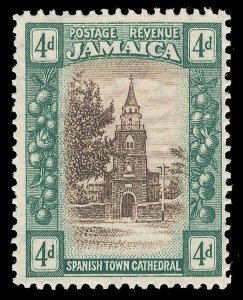 Jamaica 1921 4d brown & deep green WMK INVERTED mint lightly hinged. SG 100w.