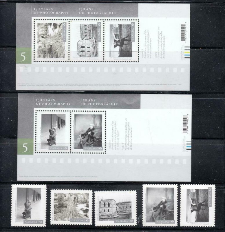 CANADA # 3012-3016+3010+3011 150YEARS OF CANADIAN PHOTOGRAPHY SET AND S/SHEETS