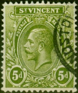 St Vincent 1913 5d Olive-Green SG114x Wmk Reversed V.F.U Rare