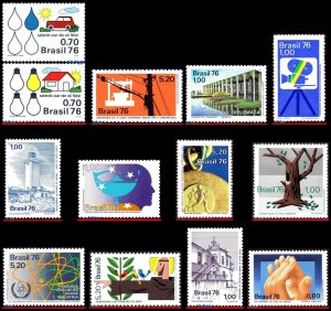 BRAZIL 1976 - LOT WITH 13 STAMPS OF THE YEAR - SCOTT VALUE $3.40, ALL MNH