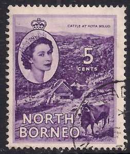 North Borneo 1954 - 59 QE2 5ct Reddish Violet Used SG 376 ( B209 ) 