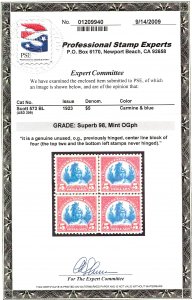 573 Mint,OG,NH... Centerline Block of 4... PSE Graded 98-Superb... SMQ $3,875.00