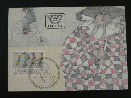 bicycle penny-farthing carnival paintings Paul Flora maximum card Austria 1985