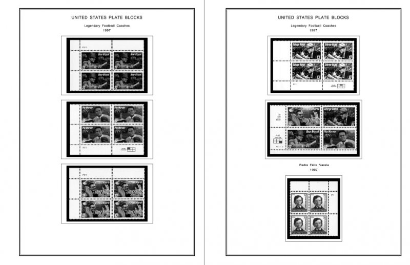 US 1990-1999 PLATE BLOCKS STAMP ALBUM PAGES (119 PDF b&w illustrated pages)
