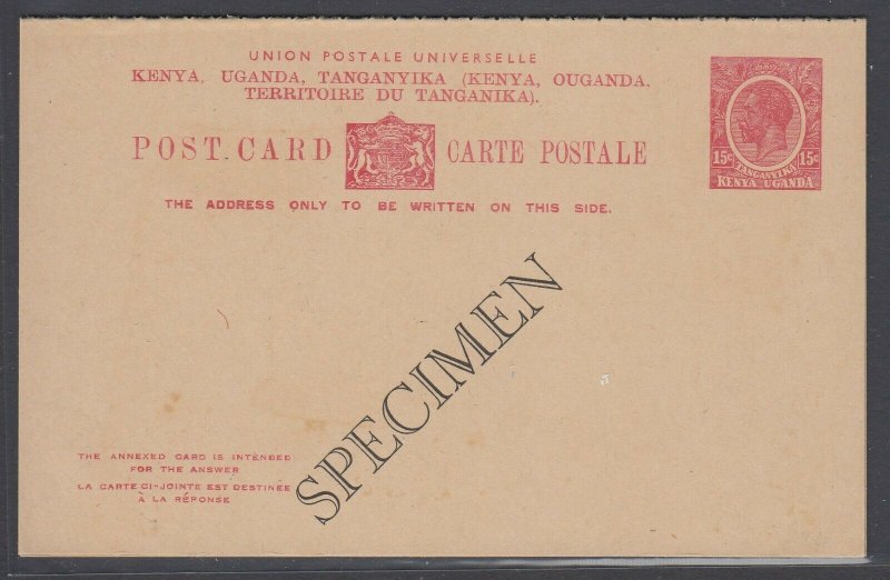 KUT, KGV 15c postal reply cards with SPECIMEN overprint